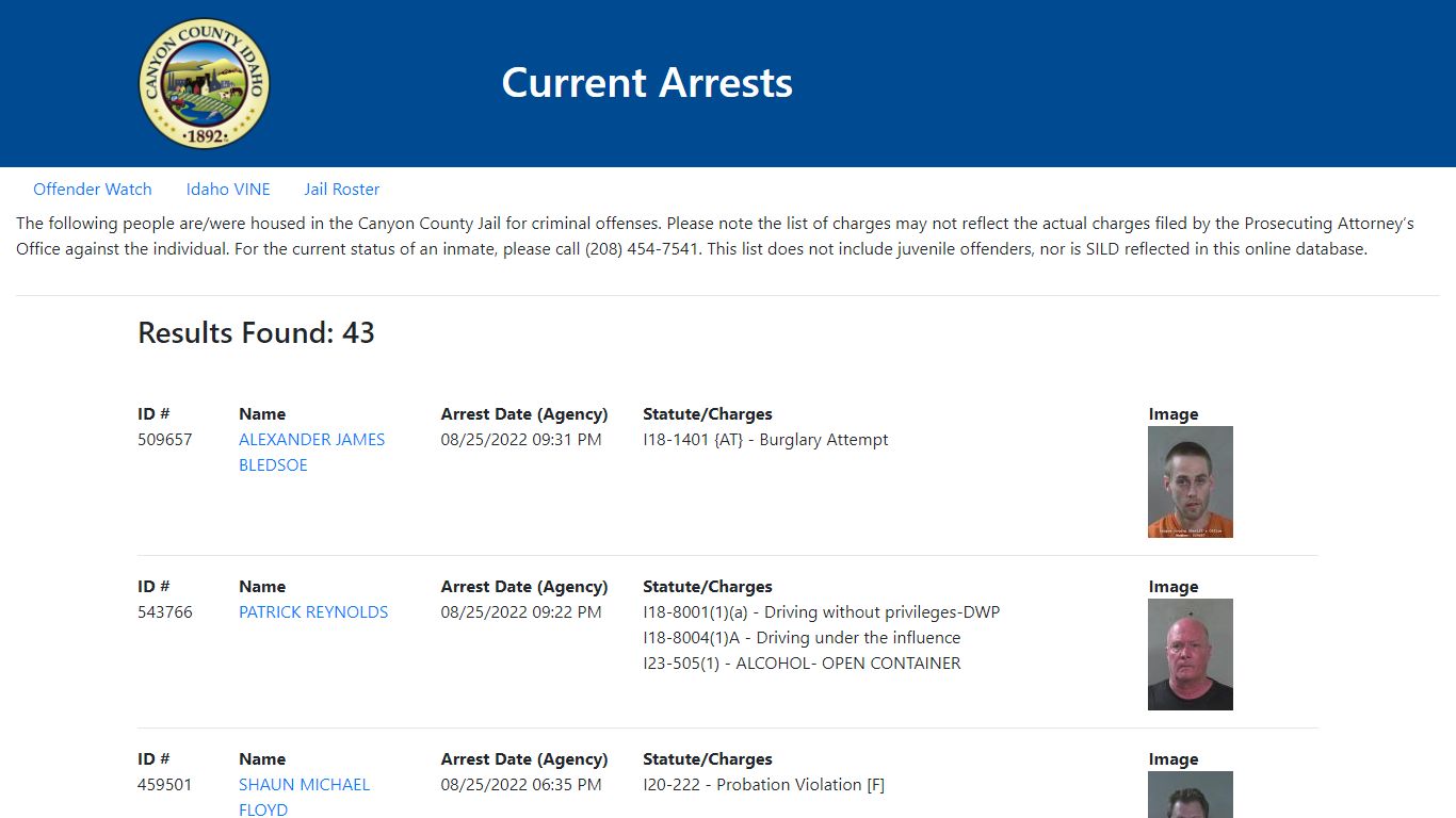 Current Arrests